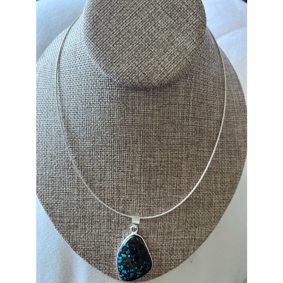 Sterling silver Omega  18” Chain & Turquoise pendent all .925 marked & Tested - Picture 2 of 9